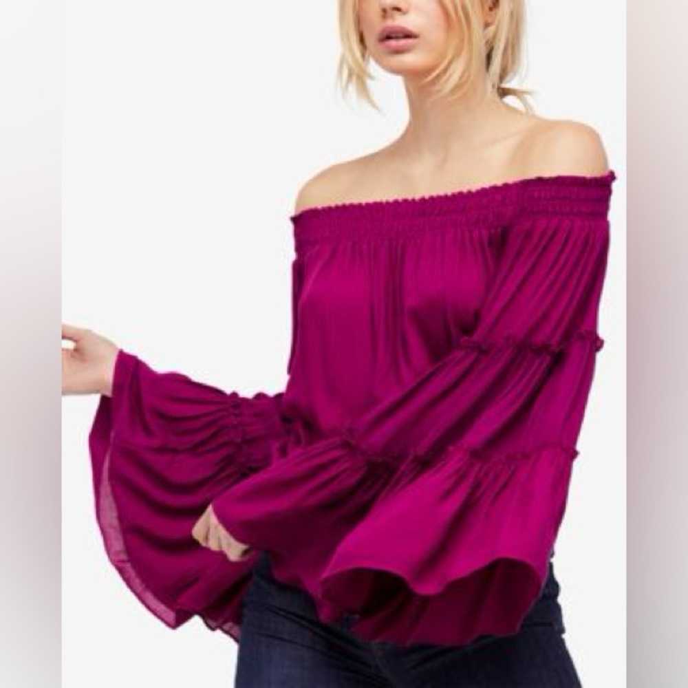 Free People Off-Shoulder Magenta Blouse